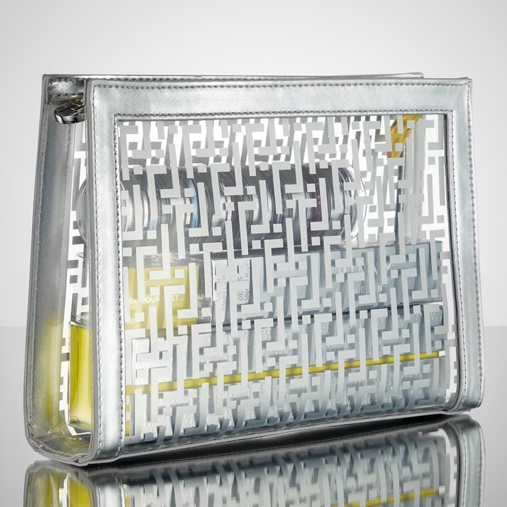 Trinny London Chepstow Makeup Bag Silver Metallic, Yellow Clear Travel Case NWOT